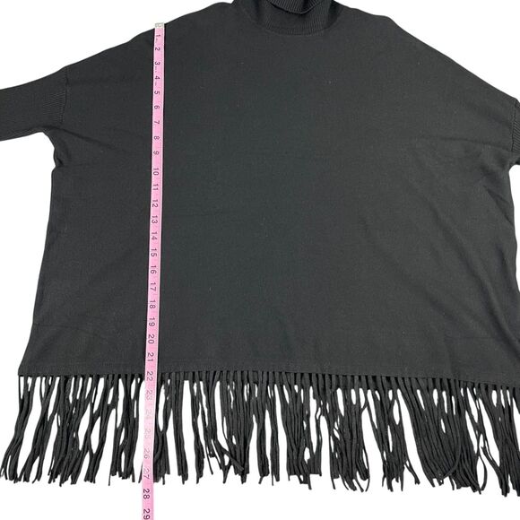 Cyrus Women's Knit Turtleneck Sweater Small Black Fringe Hem Boxy Oversized Top - Picture 7 of 11